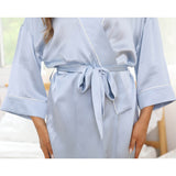 Womens Silk Bathrobe 100% Mulberry Short Pure Silk Robe Light Blue XS