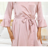 Womens Flared Sleeves Silk Bathrobe 100% Silk Robe Rosy Pink XS