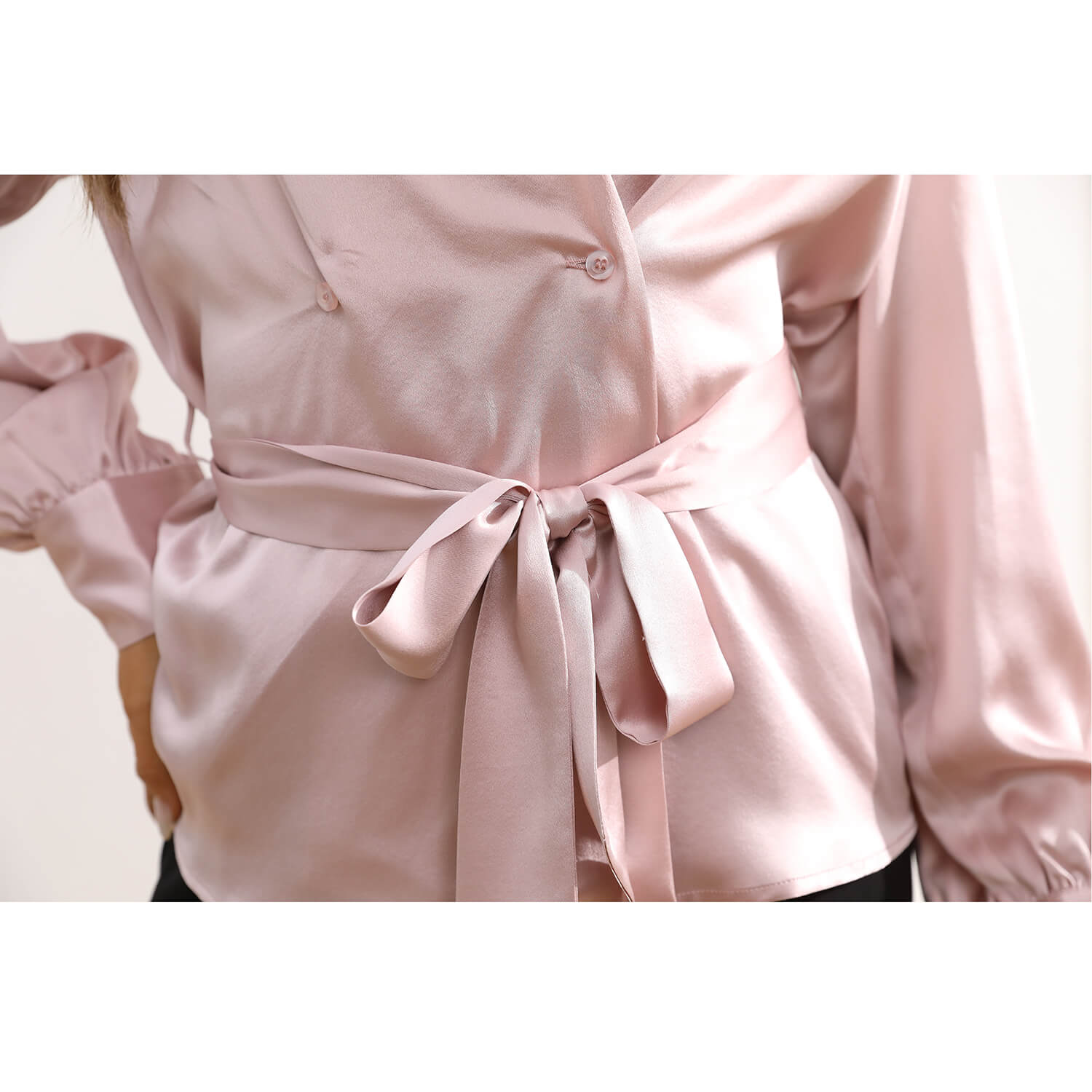 Womens Silk Blouse 100% Long Sleeves Silk Wrap Blouse Champagne XS