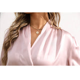 Womens Silk Blouse 100% Long Sleeves Silk Wrap Blouse Champagne XS