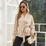 Womens Silk Blouse 100% Long Sleeves Silk Wrap Blouse Champagne XS