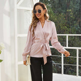 Womens Silk Blouse 100% Long Sleeves Silk Wrap Blouse Rosy Pink XS