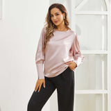 Women's Silk Blouse Work Round Neck Dressy Silk Shirts Rosy Pink XS