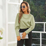 Women's Silk Blouse Work Round Neck Dressy Silk Shirts Light Green XS