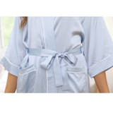 Womens Silk Bobes Silk Dressing Gown 100% Silk Bathrobe Light Blue XS