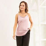 Women's Silk Camisole Cowl Neck Sleeveless Silk Tank Shirt Rosy Pink XS