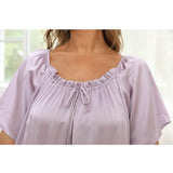 Women's Silk Chemise Short Sleeve Loose Pure Silk Nightdress Lavender XS