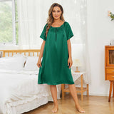 Women's Silk Chemise Short Sleeve Loose Pure Silk Nightdress Green XS