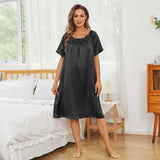 Women's Silk Chemise Short Sleeve Loose Pure Silk Nightdress Black XS
