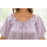 Women's Silk Chemise Short Sleeve Loose Pure Silk Nightdress Lavender XS
