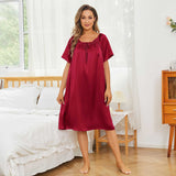 Women's Silk Chemise Short Sleeve Loose Pure Silk Nightdress Claret XS