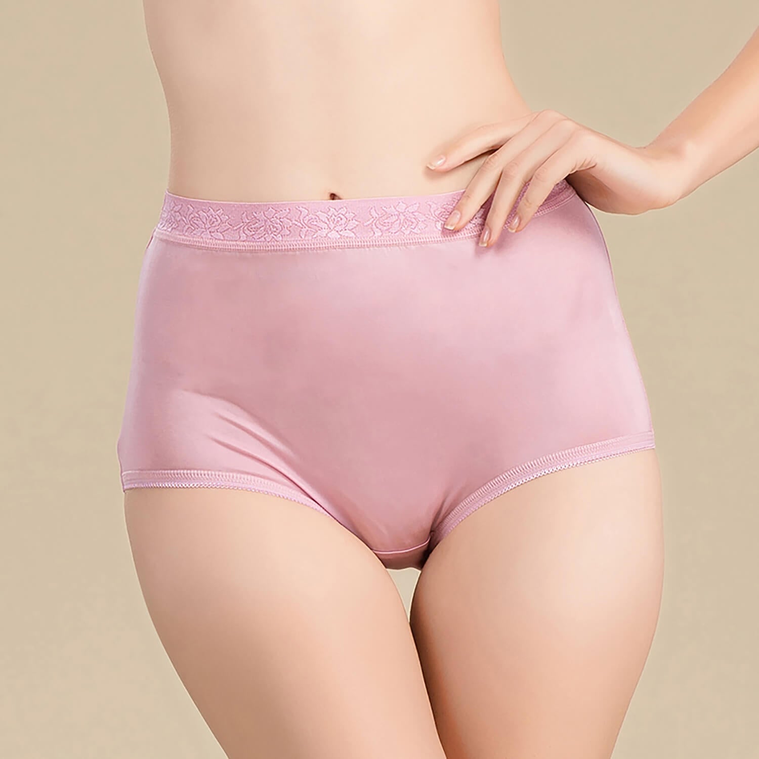 Women's Silk High Waist Briefs Mulberry Silk Briefs Pink S