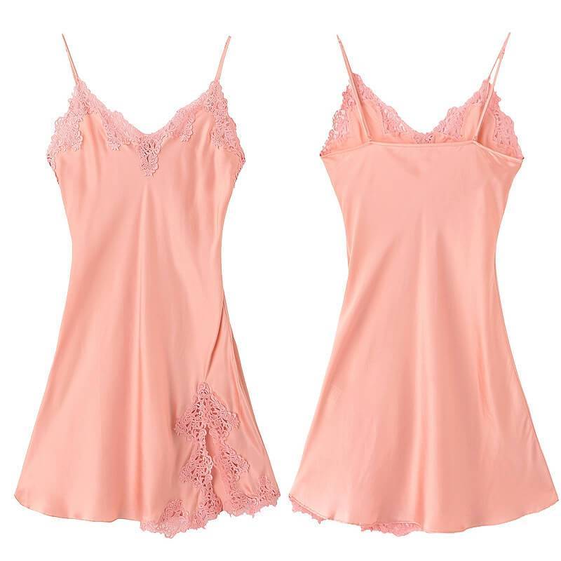 Women's Silk Lace Nightdress V Neck Mulberry Pure Silk Nightgown