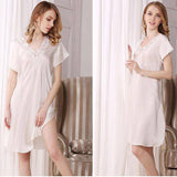 Women's Silk Nightdress V Neck Mulberry Lace Silk Nightgown White XS