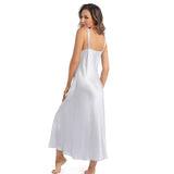 Womens Silk Maxi Gown Wide Shoulder Straps Silk Nightgowns Silver Blue XS
