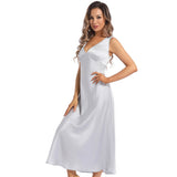 Womens Silk Maxi Gown Wide Shoulder Straps Silk Nightgowns Silver Blue XS