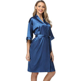 Matching Silk Nightgown Silk Robe Womens Lace Trim Silk Two Piece Set Navy Blue XS