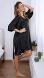 Matching Silk Nightgown Silk Robe Womens Lace Trim Silk Two Piece Set Black XS