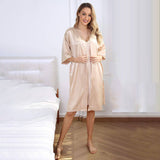 Matching Silk Nightgown Silk Robe Womens Lace Trim Silk Two Piece Set Champagne XS