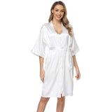 Matching Silk Nightgown Silk Robe Womens Lace Trim Silk Two Piece Set White XS