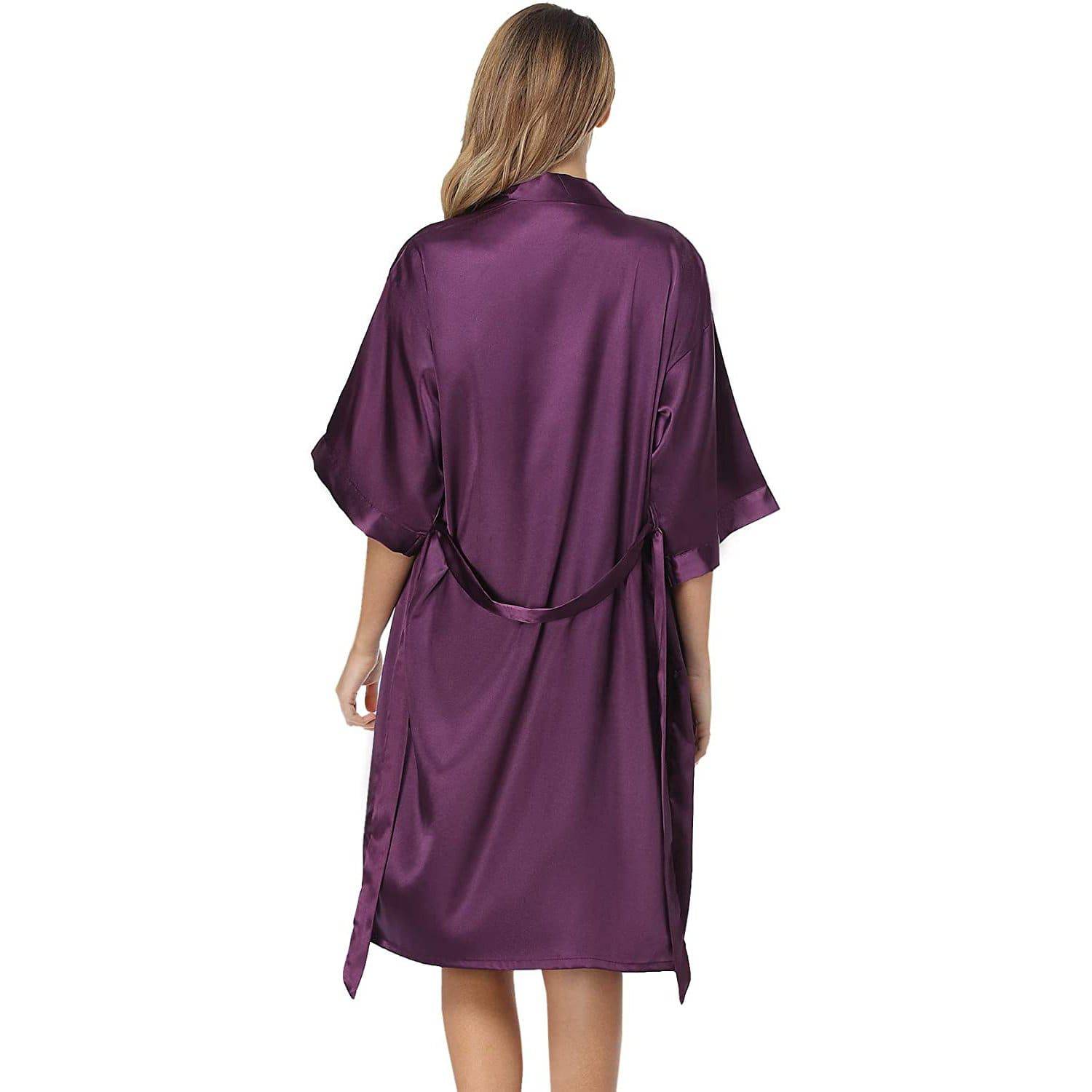 Matching Silk Nightgown Silk Robe Womens Lace Trim Silk Two Piece Set Purple XS