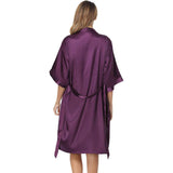 Matching Silk Nightgown Silk Robe Womens Lace Trim Silk Two Piece Set Purple XS