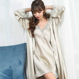 Womens Silk Nightgown Silk Robe Lace Trim Silk Two Piece Set Silk Nighties Light Green XS