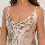 Womens Silk Nightgown Cowl Neck Silk Slip Dress Silk Floral Dress Champagne XS