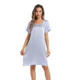 Women's Silk Nightgown Short Sleeve Round Neck Silk Nightdress Light Blue XS