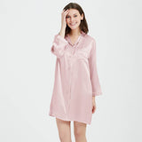 Womens Silk Nightshirt 100% Boyfriend Pure Silk Sleepwear Pink XS