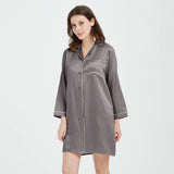 Womens Silk Nightshirt 100% Boyfriend Pure Silk Sleepwear Dark Gray XS