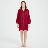 Womens Silk Nightshirt 100% Boyfriend Pure Silk Sleepwear Claret XS