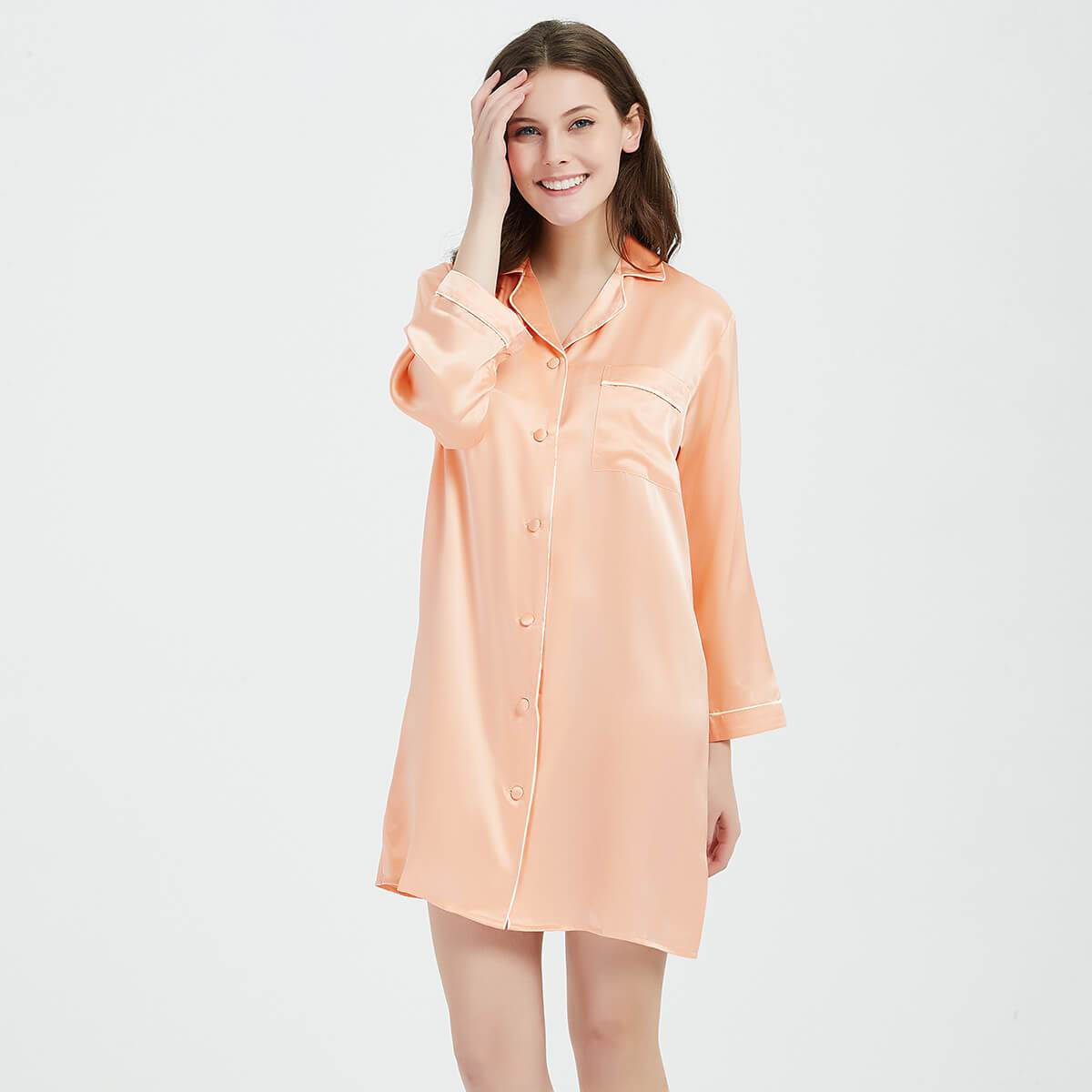 Womens Silk Nightshirt 100% Boyfriend Pure Silk Sleepwear Green XS