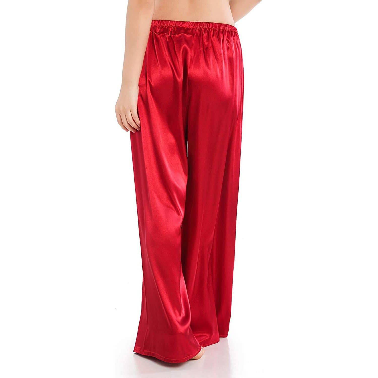 Womens Silk Pajama Pants Wide Leg Loose Pure Silk Bottoms Red XS