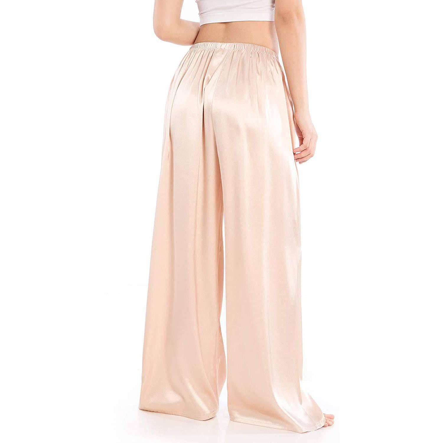 Womens Silk Pajama Pants Wide Leg Loose Pure Silk Bottoms Champagne XS