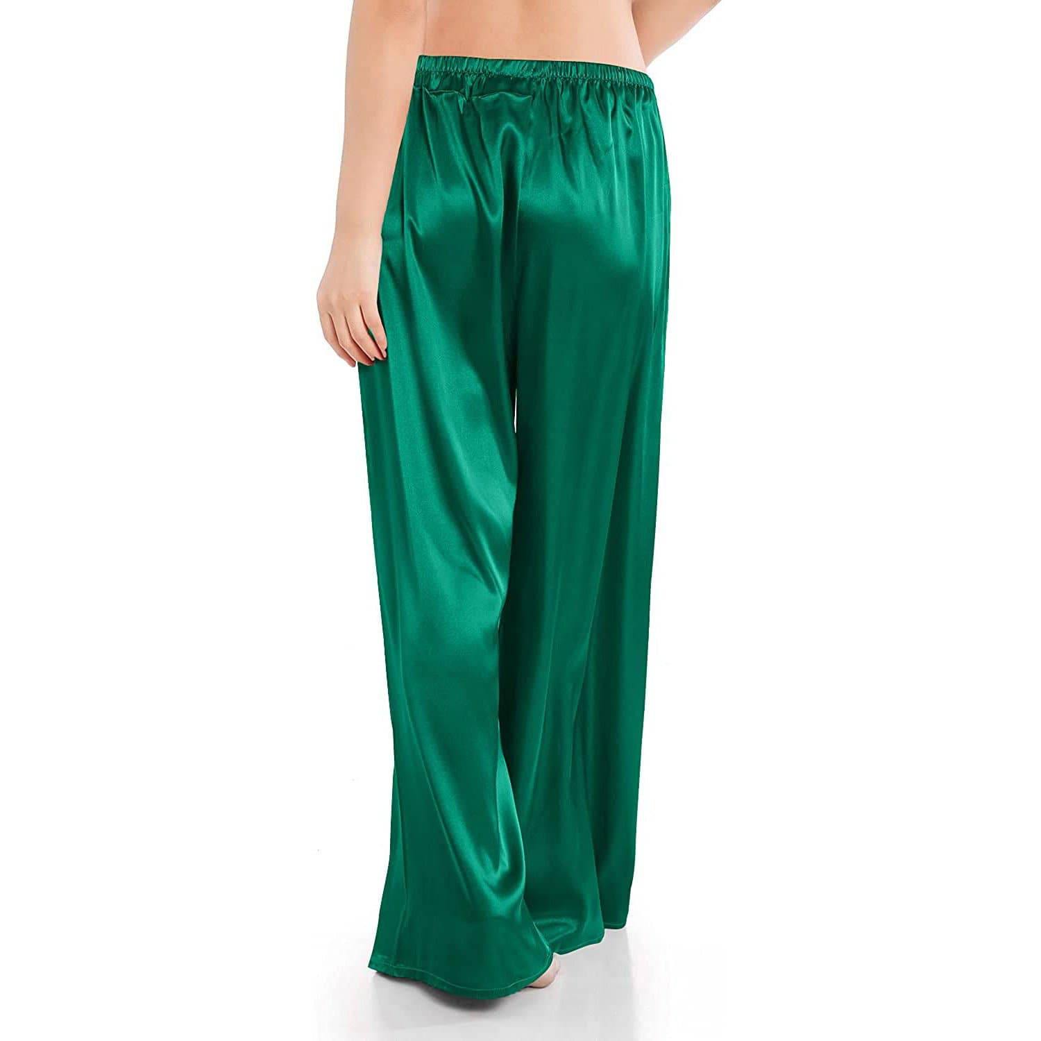 Womens Silk Pajama Pants Wide Leg Loose Pure Silk Bottoms Green XS