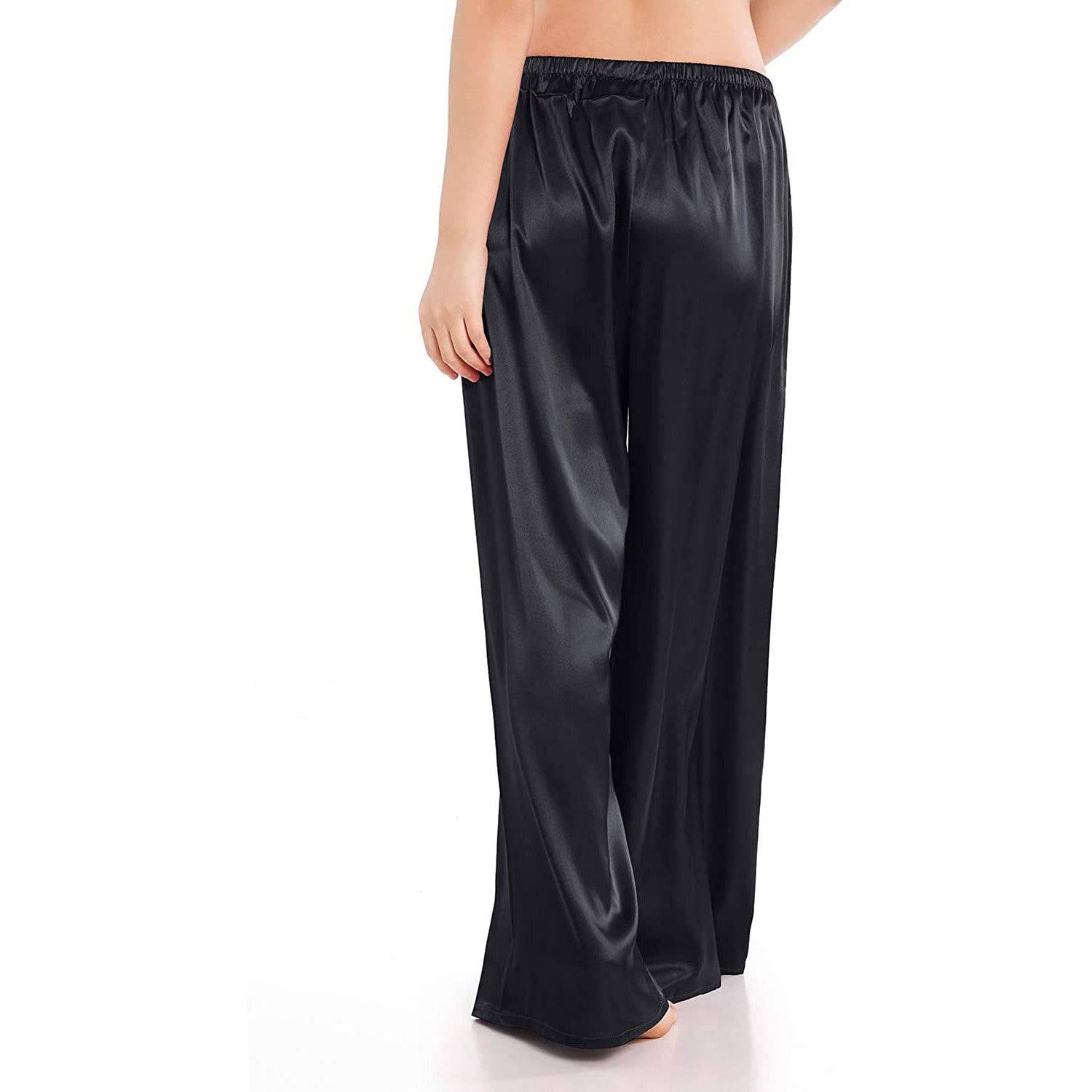 Womens Silk Pajama Pants Wide Leg Loose Pure Silk Bottoms Black XS