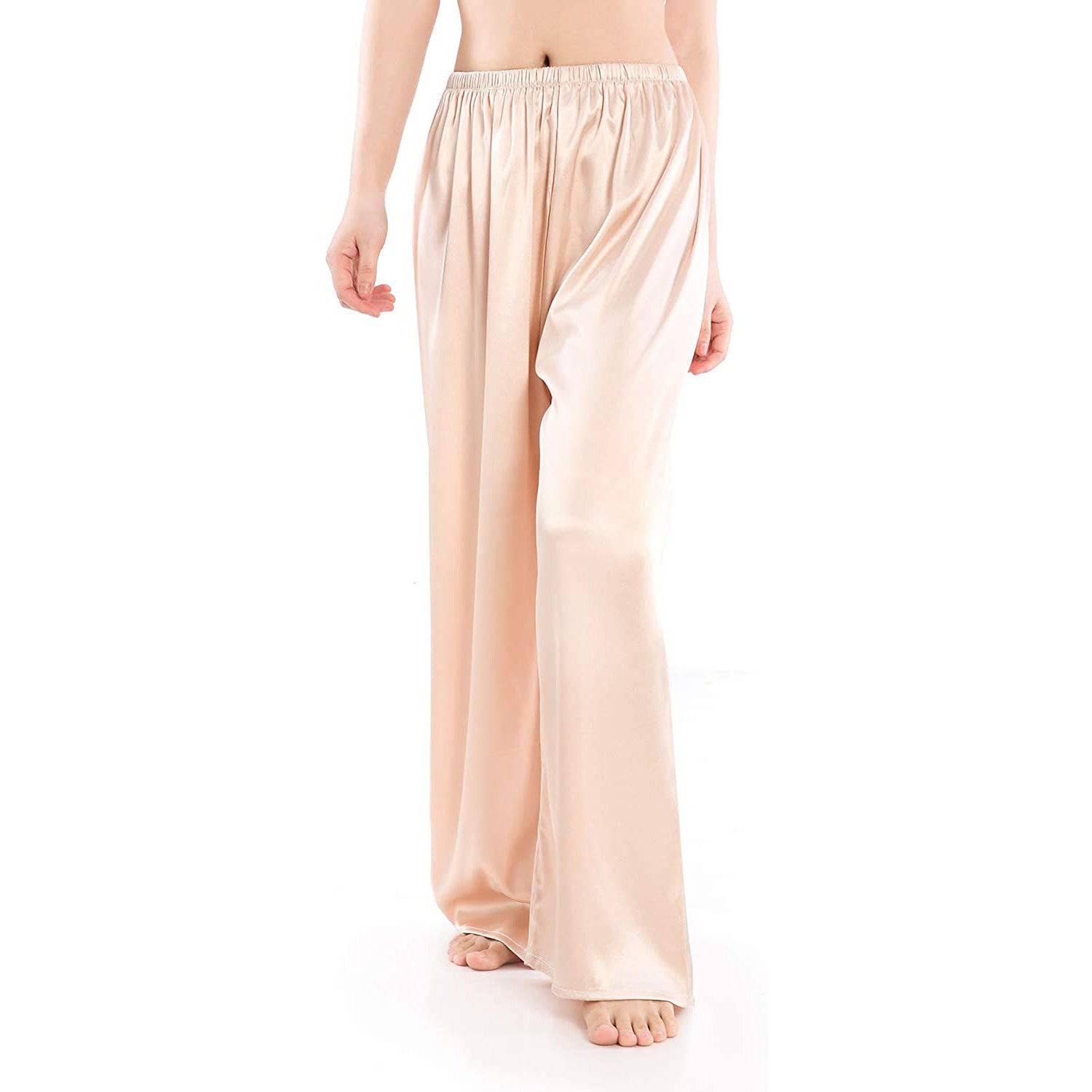 Womens Silk Pajama Pants Wide Leg Loose Pure Silk Bottoms Champagne XS