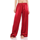 Womens Silk Pajama Pants Wide Leg Loose Pure Silk Bottoms Red XS