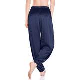 Womens Silk Pajama Pants Wide Leg loose Casual Silk Pants Navy Blue XS