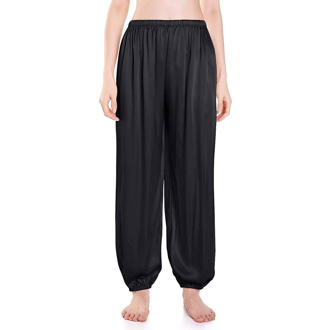 Womens Silk Pajama Pants Wide Leg loose Casual Silk Pants Black XS