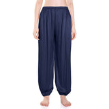 Womens Silk Pajama Pants Wide Leg loose Casual Silk Pants Navy Blue XS
