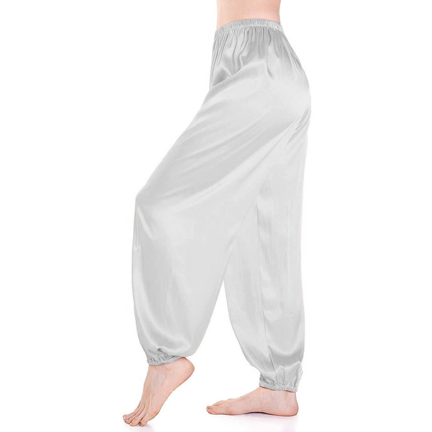 Womens Silk Pajama Pants Wide Leg loose Casual Silk Pants Silver Gray XS