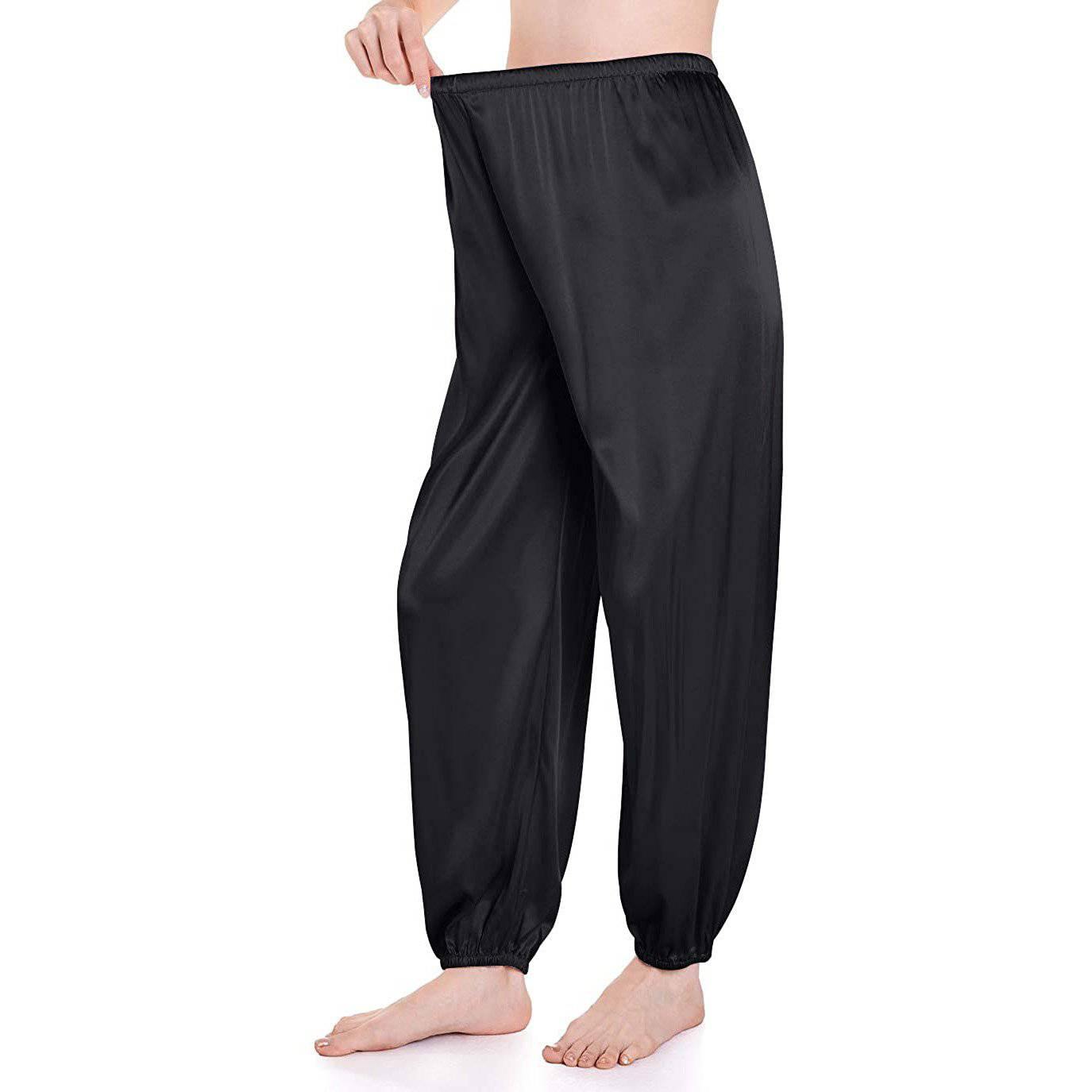 Womens Silk Pajama Pants Wide Leg loose Casual Silk Pants Black XS