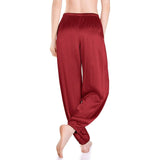 Womens Silk Pajama Pants Wide Leg loose Casual Silk Pants Claret XS