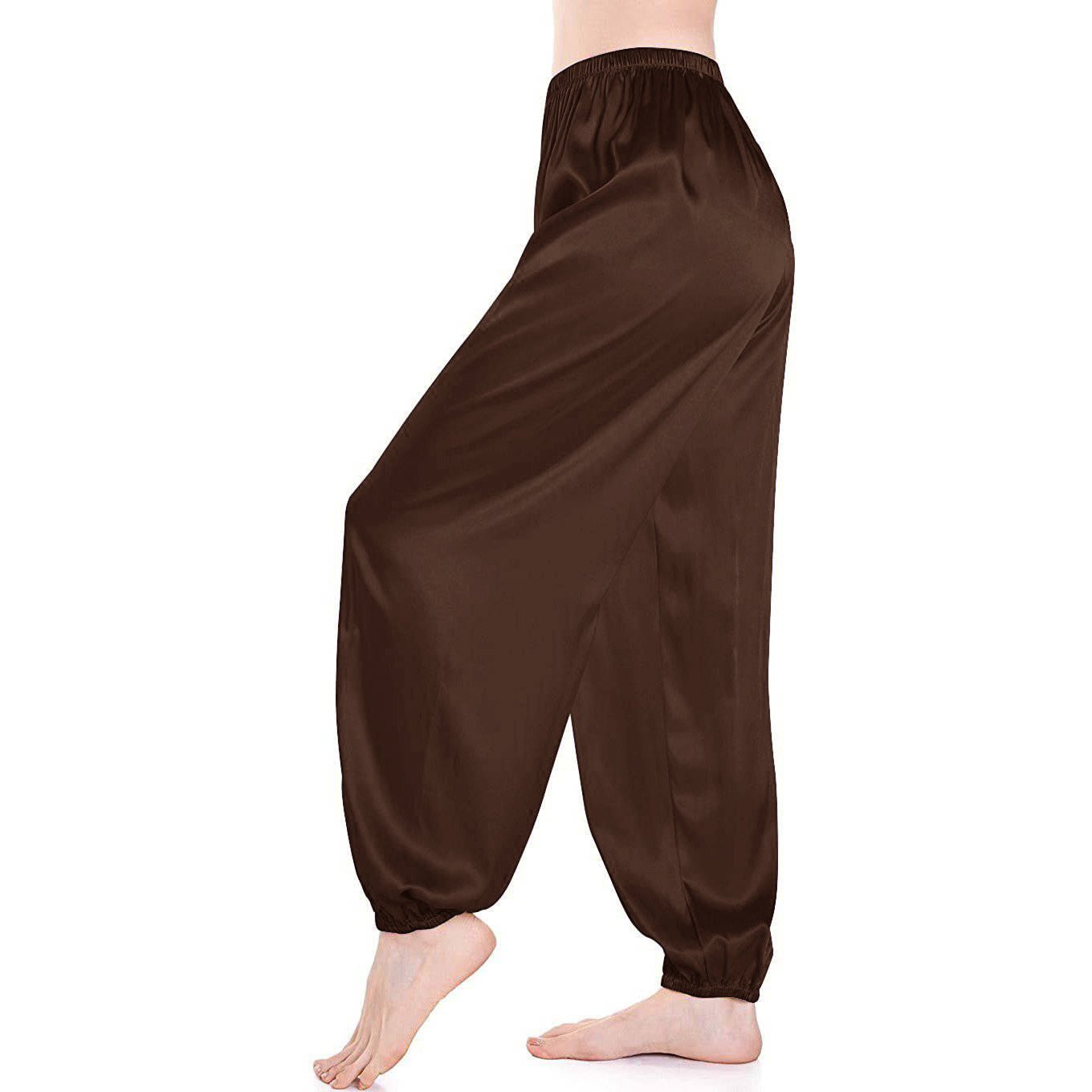 Womens Silk Pajama Pants Wide Leg loose Casual Silk Pants Coffee XS