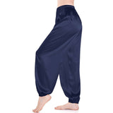 Womens Silk Pajama Pants Wide Leg loose Casual Silk Pants Navy Blue XS