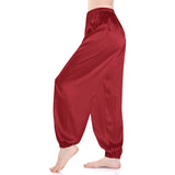 Womens Silk Pajama Pants Wide Leg loose Casual Silk Pants Claret XS