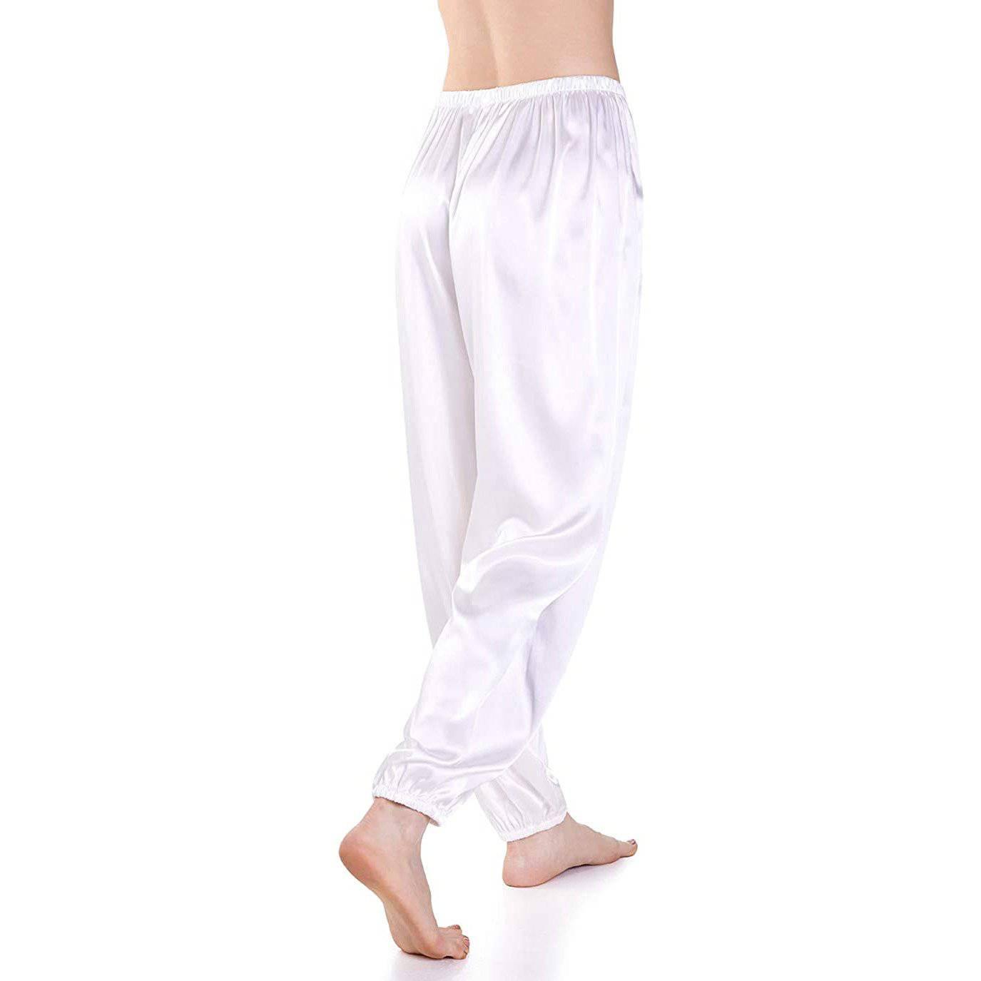 Womens Silk Pajama Pants Wide Leg loose Casual Silk Pants White XS