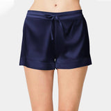 Womens Silk Pajamas Shorts 100% Pure Drawstring Silk Shorts Navy Blue XS